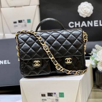 Chanel Message Bag with Pockets in Waxed Sheepskin AS4993 Black 2024 Top Quality (SHUNY-24072212)