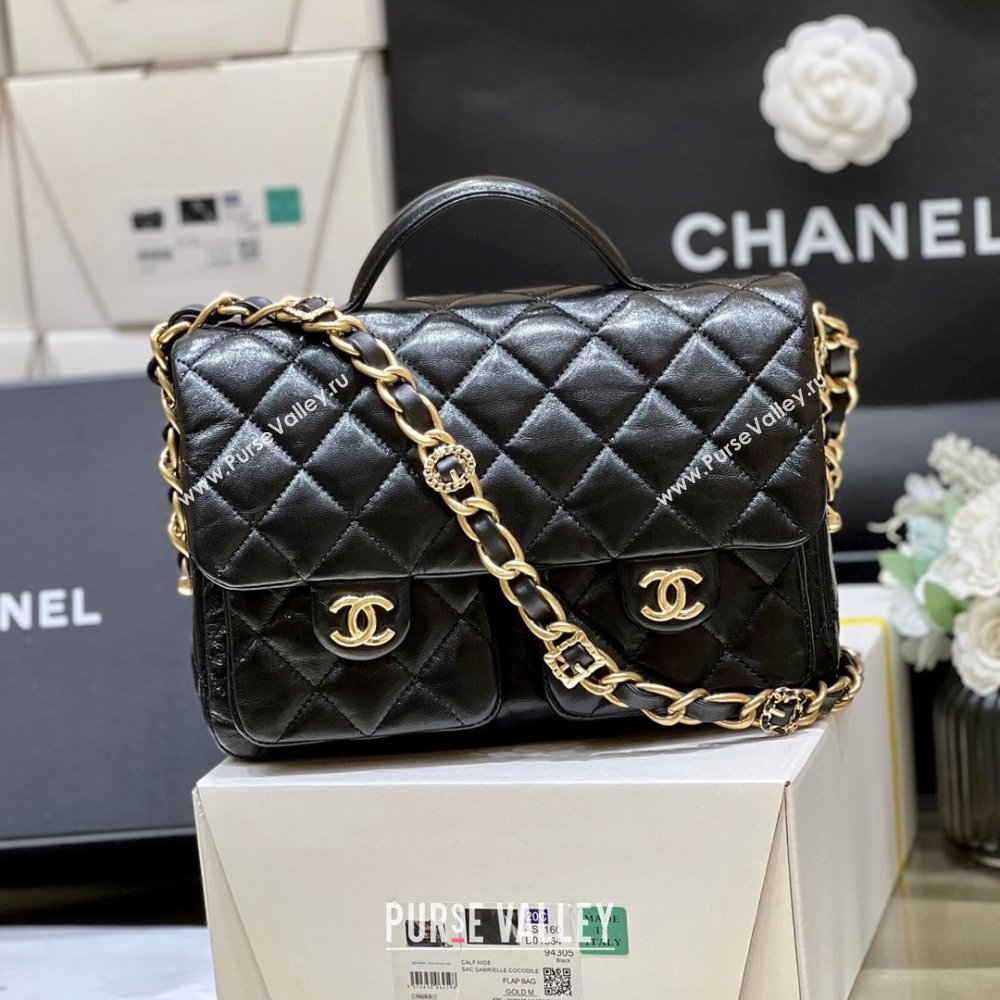 Chanel Message Bag with Pockets in Waxed Sheepskin AS4993 Black 2024 Top Quality (SHUNY-24072212)