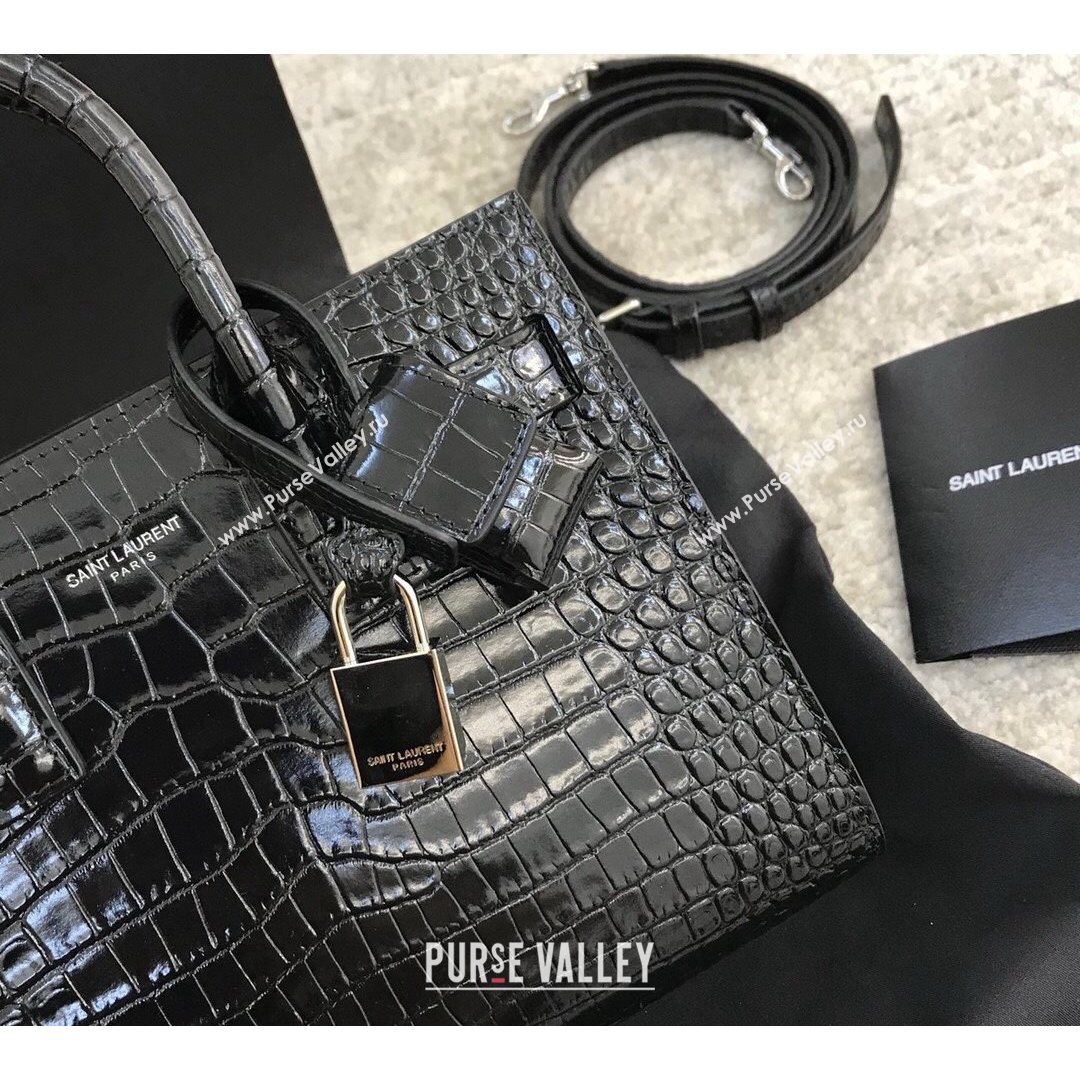 Saint Laurent Classic Nano Sac De Jour Bag in Embossed Crocodile Leather Black 2021 (YID-210827052)