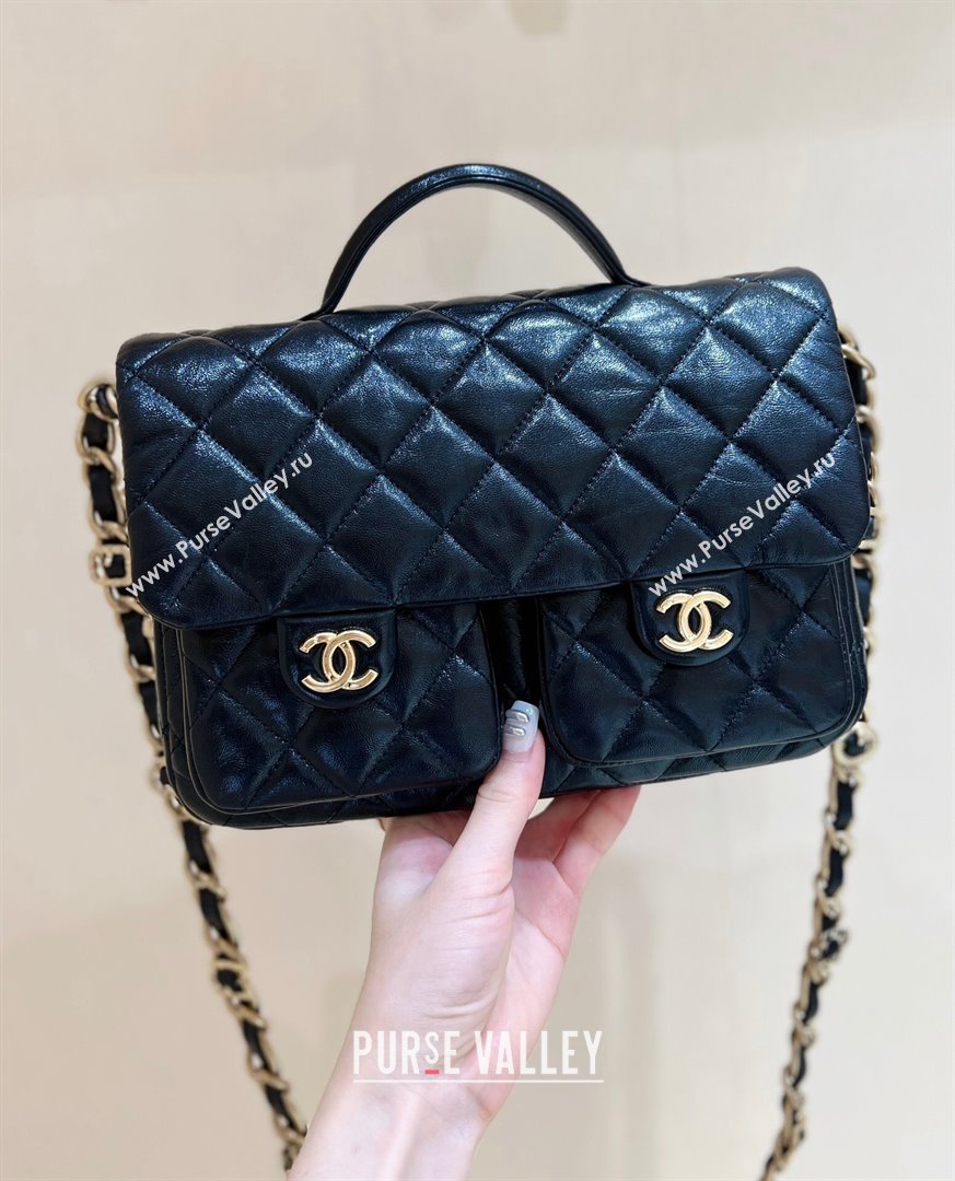 Chanel Message Bag with Pockets in Waxed Sheepskin AS4993 Black 2024 Top Quality (SHUNY-24072212)