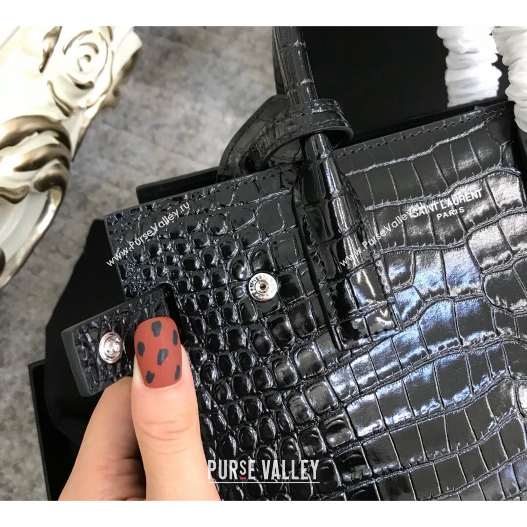 Saint Laurent Classic Nano Sac De Jour Bag in Embossed Crocodile Leather Black 2021 (YID-210827052)