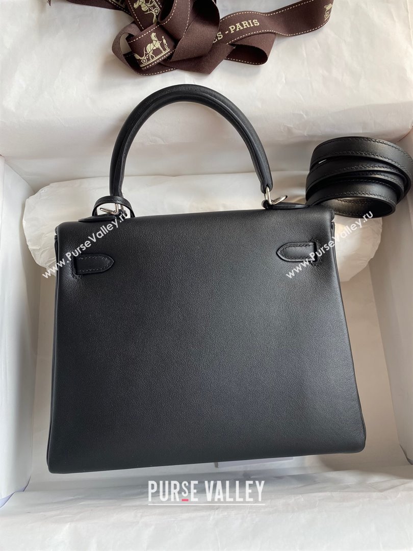 Hermes Kelly 25/28 Bag in Original Swift Leather Black/Silver 2024 (Full Handmade) (XYA-24040904)