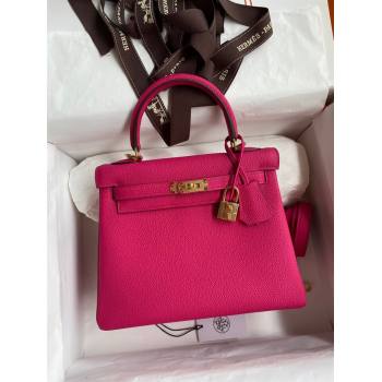 Hermes Kelly 25/28cm Bag in Original Togo Leather Rosy/Gold 2024(Handmade) (M-24022816)