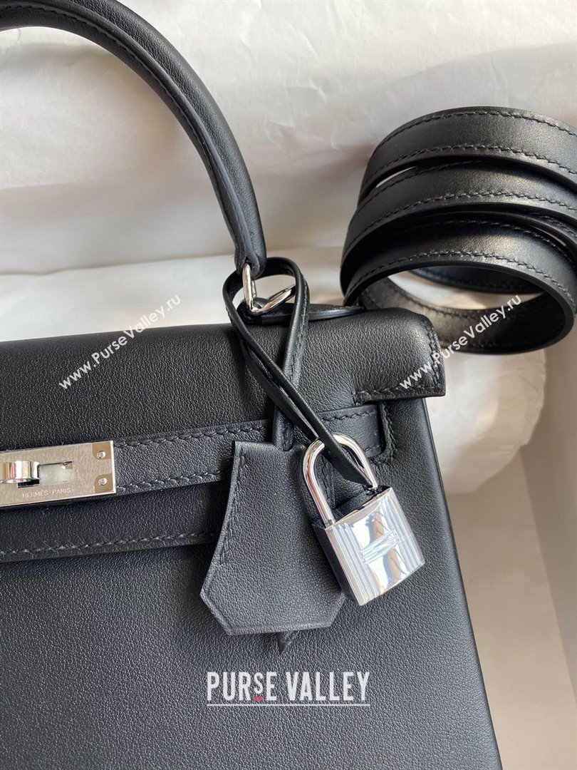 Hermes Kelly 25/28 Bag in Original Swift Leather Black/Silver 2024 (Full Handmade) (XYA-24040904)