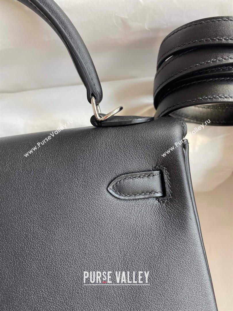 Hermes Kelly 25/28 Bag in Original Swift Leather Black/Silver 2024 (Full Handmade) (XYA-24040904)