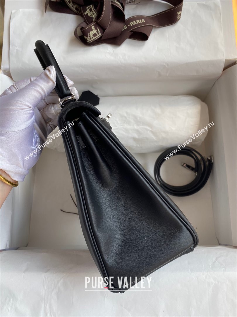 Hermes Kelly 25/28 Bag in Original Swift Leather Black/Silver 2024 (Full Handmade) (XYA-24040904)