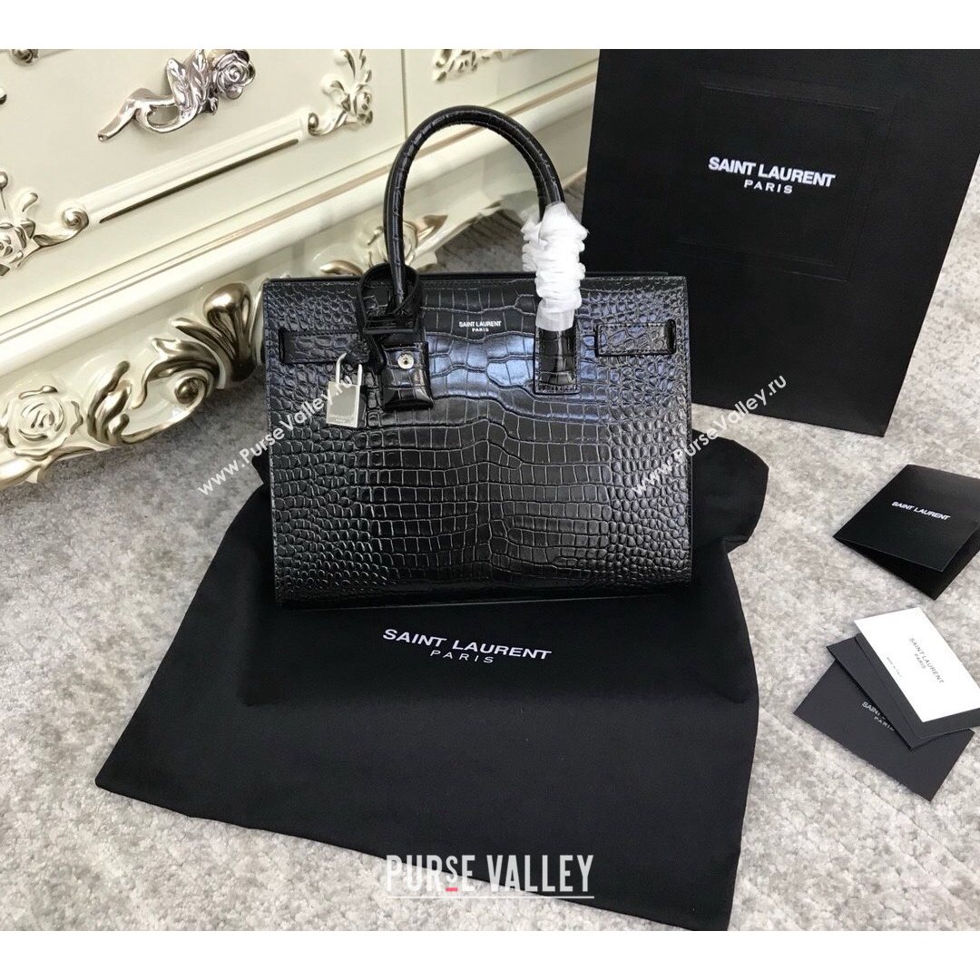 Saint Laurent Classic Baby Sac De Jour Bag in Embossed Crocodile Leather Black 2021 (YID-210827055)