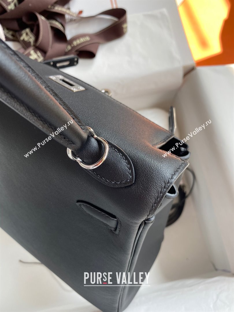 Hermes Kelly 25/28 Bag in Original Swift Leather Black/Silver 2024 (Full Handmade) (XYA-24040904)
