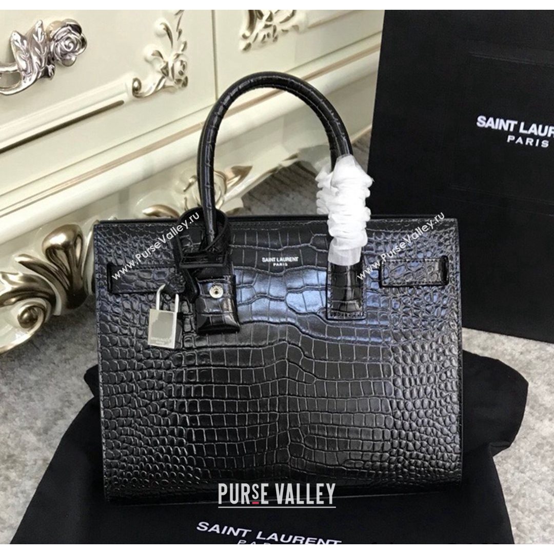 Saint Laurent Classic Baby Sac De Jour Bag in Embossed Crocodile Leather Black 2021 (YID-210827055)