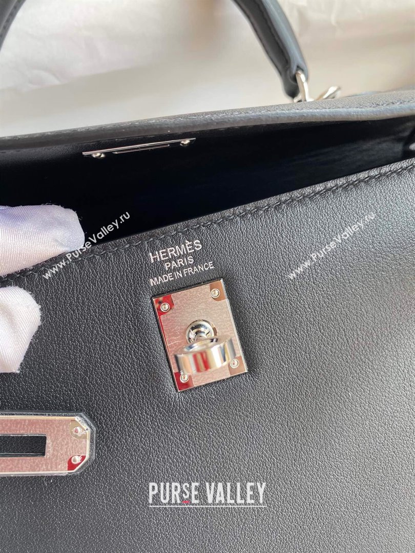 Hermes Kelly 25/28 Bag in Original Swift Leather Black/Silver 2024 (Full Handmade) (XYA-24040904)