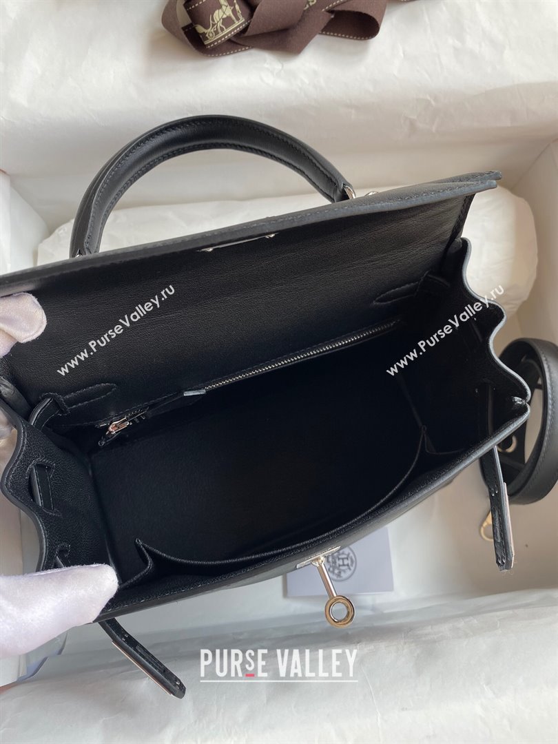 Hermes Kelly 25/28 Bag in Original Swift Leather Black/Silver 2024 (Full Handmade) (XYA-24040904)
