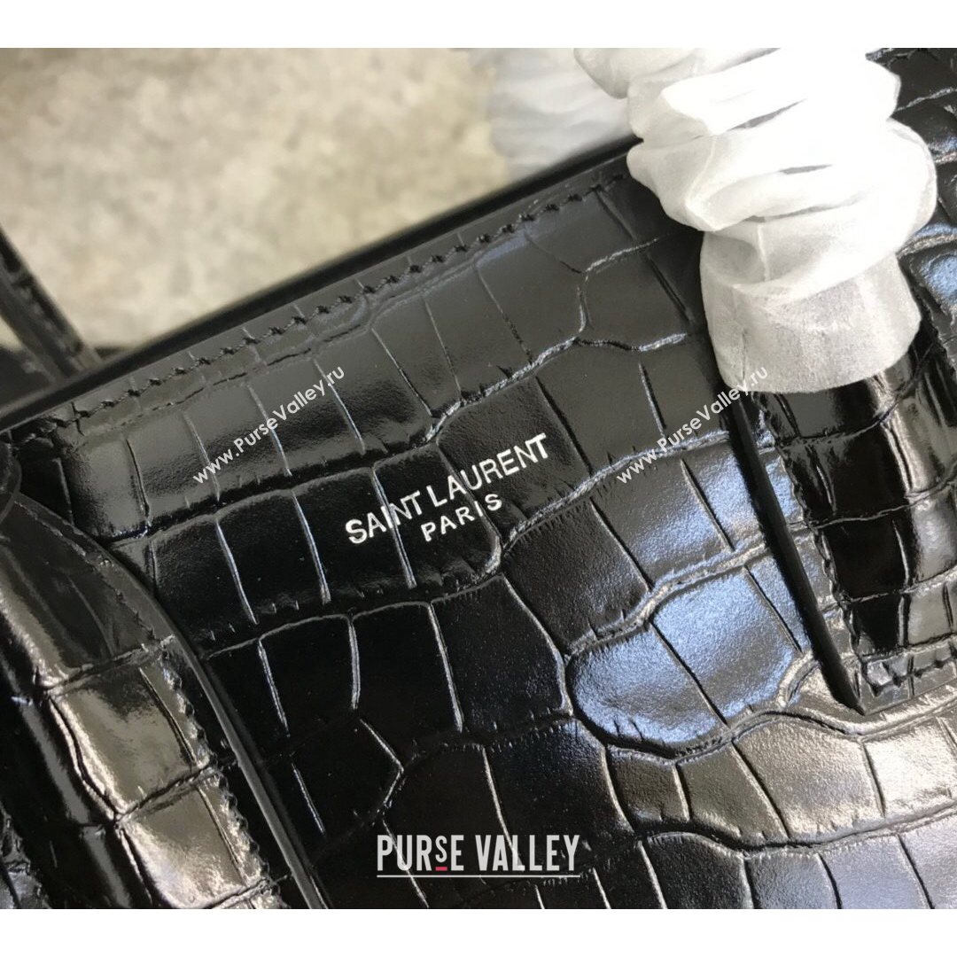 Saint Laurent Classic Baby Sac De Jour Bag in Embossed Crocodile Leather Black 2021 (YID-210827055)