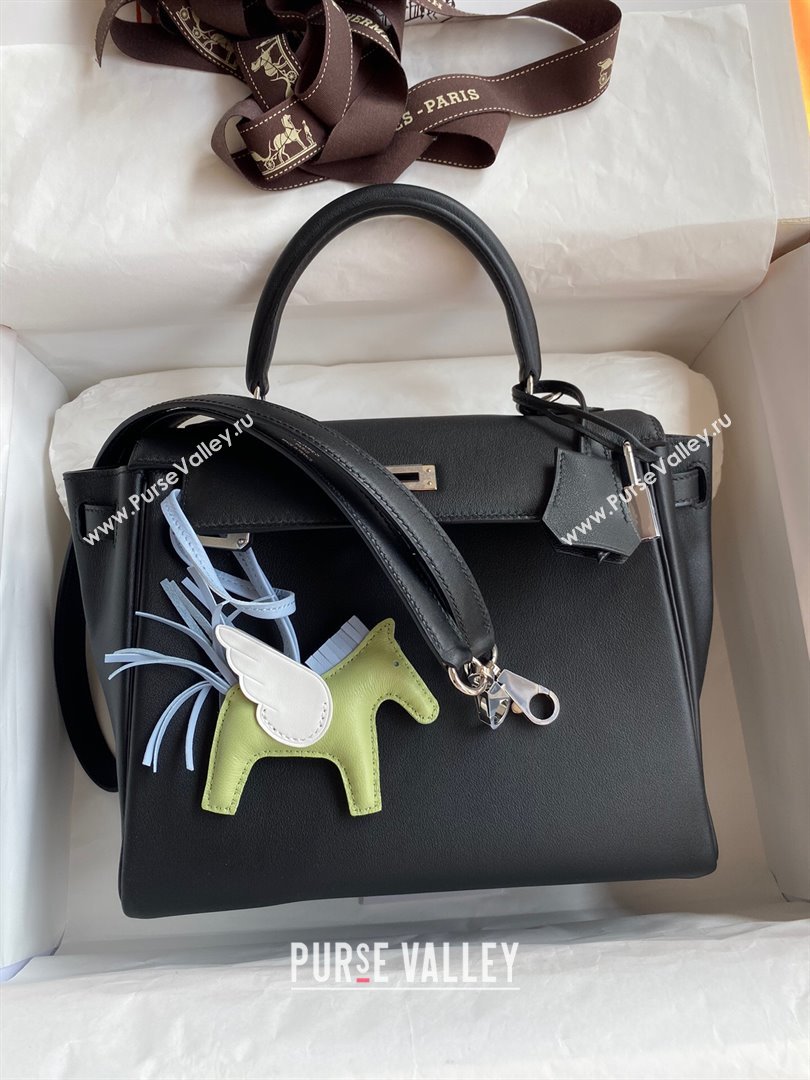 Hermes Kelly 25/28 Bag in Original Swift Leather Black/Silver 2024 (Full Handmade) (XYA-24040904)