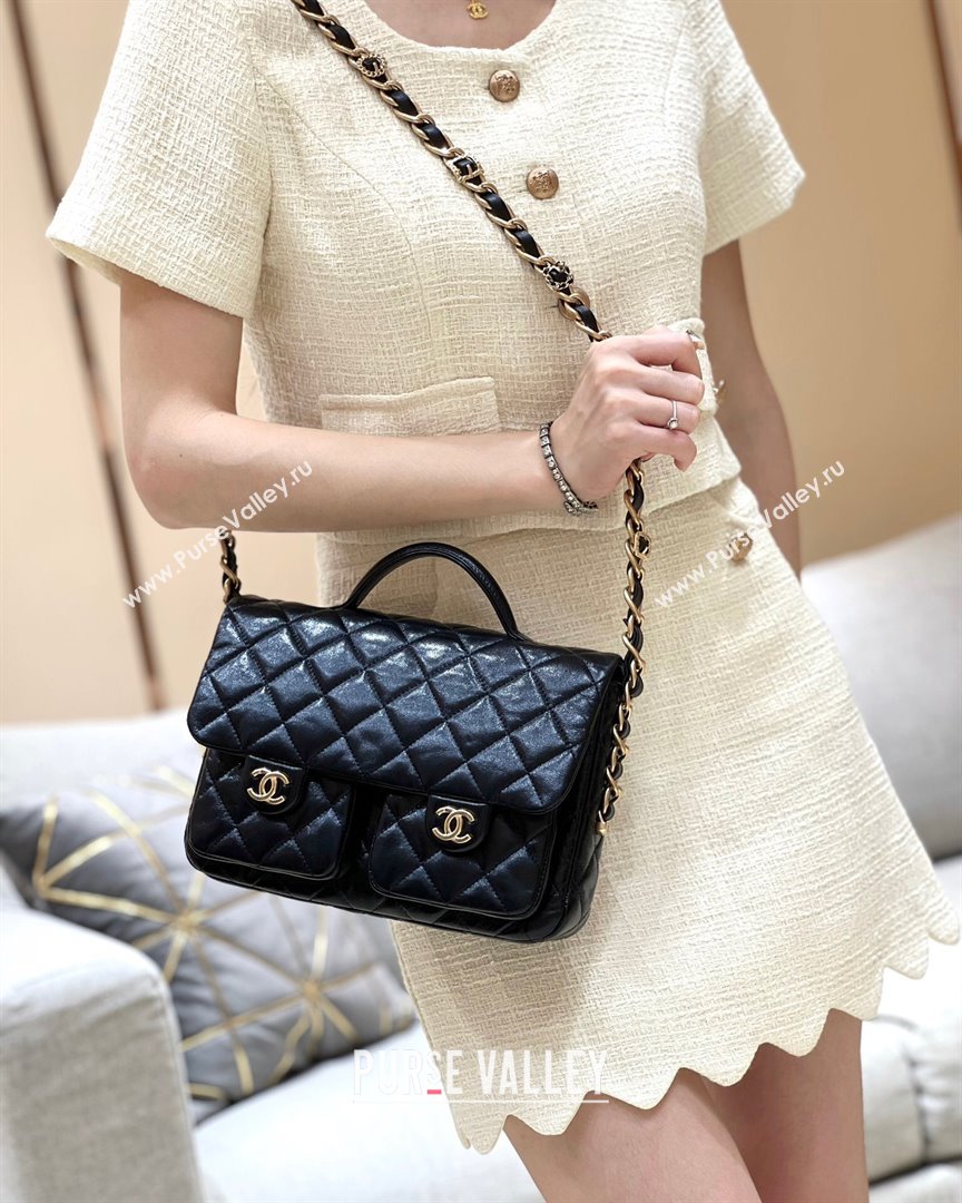 Chanel Message Bag with Pockets in Waxed Sheepskin AS4993 Black 2024 Top Quality (SHUNY-24072212)