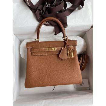 Hermes Kelly 25/28cm Bag in Original Togo Leather Brown/Gold 2024(Handmade) (M-24022001)