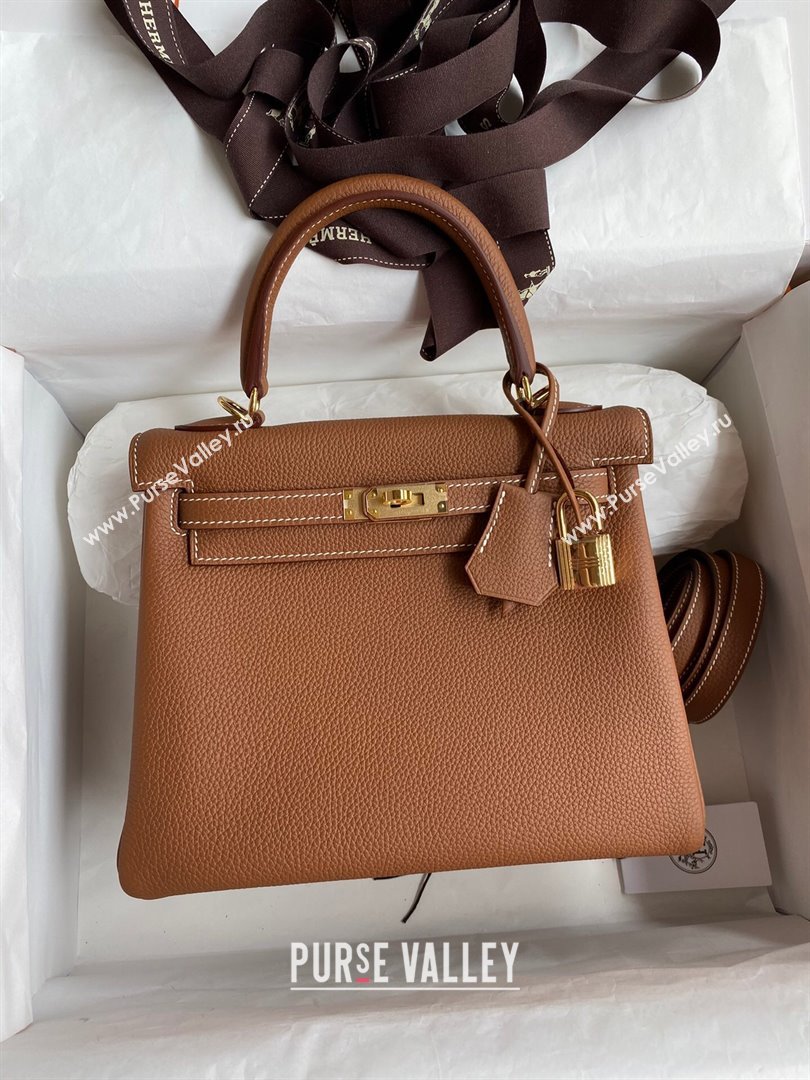 Hermes Kelly 25/28cm Bag in Original Togo Leather Brown/Gold 2024(Handmade) (M-24022001)