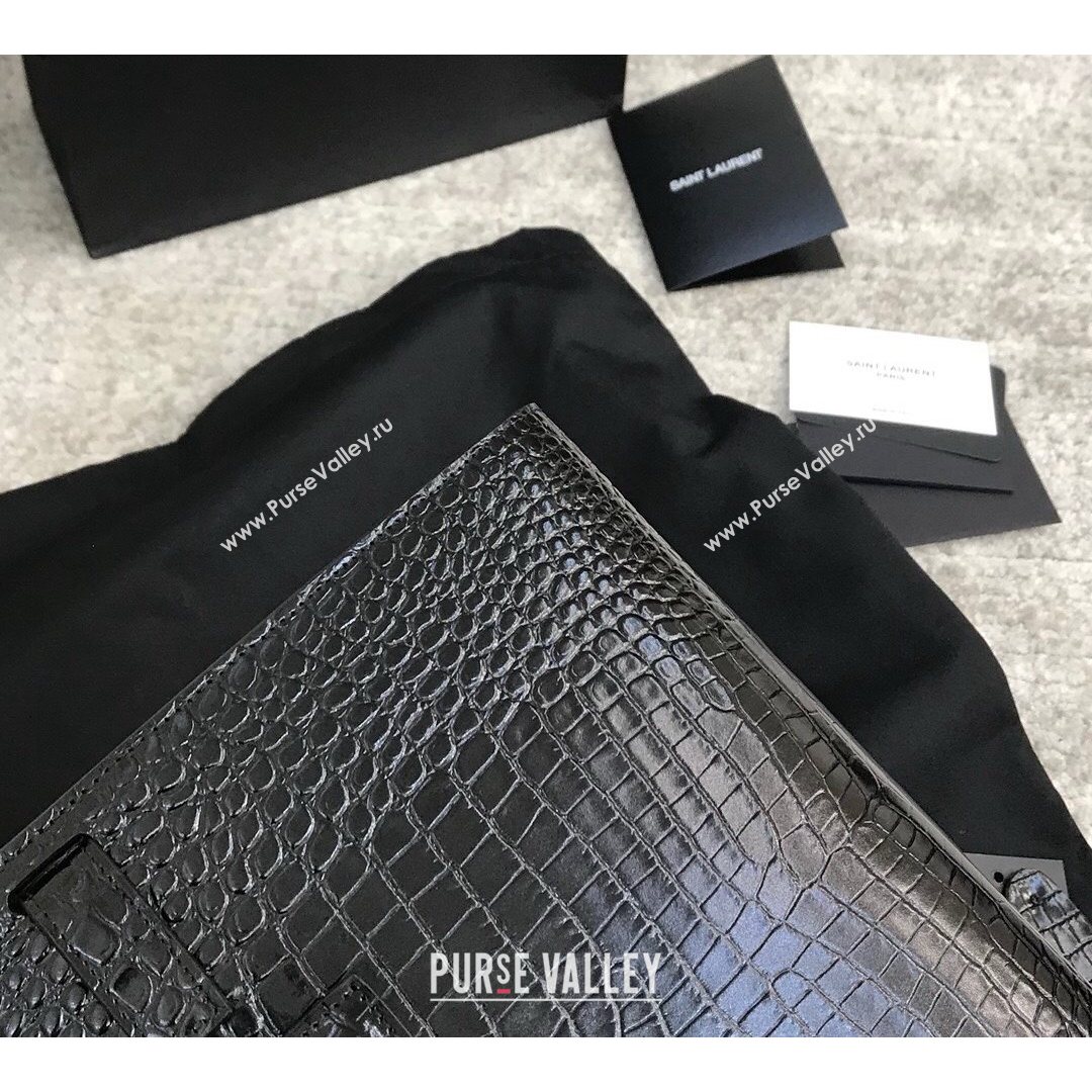 Saint Laurent Classic Baby Sac De Jour Bag in Embossed Crocodile Leather Black 2021 (YID-210827055)