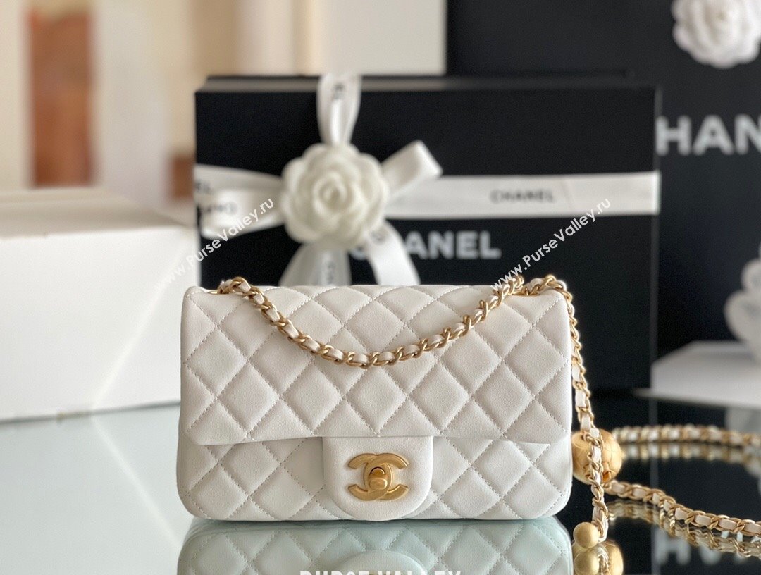 Chanel Lambskin Small Flap Bag with Gold-Tone Metal Ball Chain AS1787 White 2024 Top Quality (SHUNY-24072213)