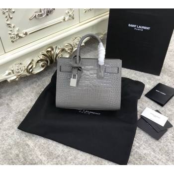 Saint Laurent Classic Nano Sac De Jour Bag in Embossed Crocodile Leather Grey 2021 (YID-21082756)