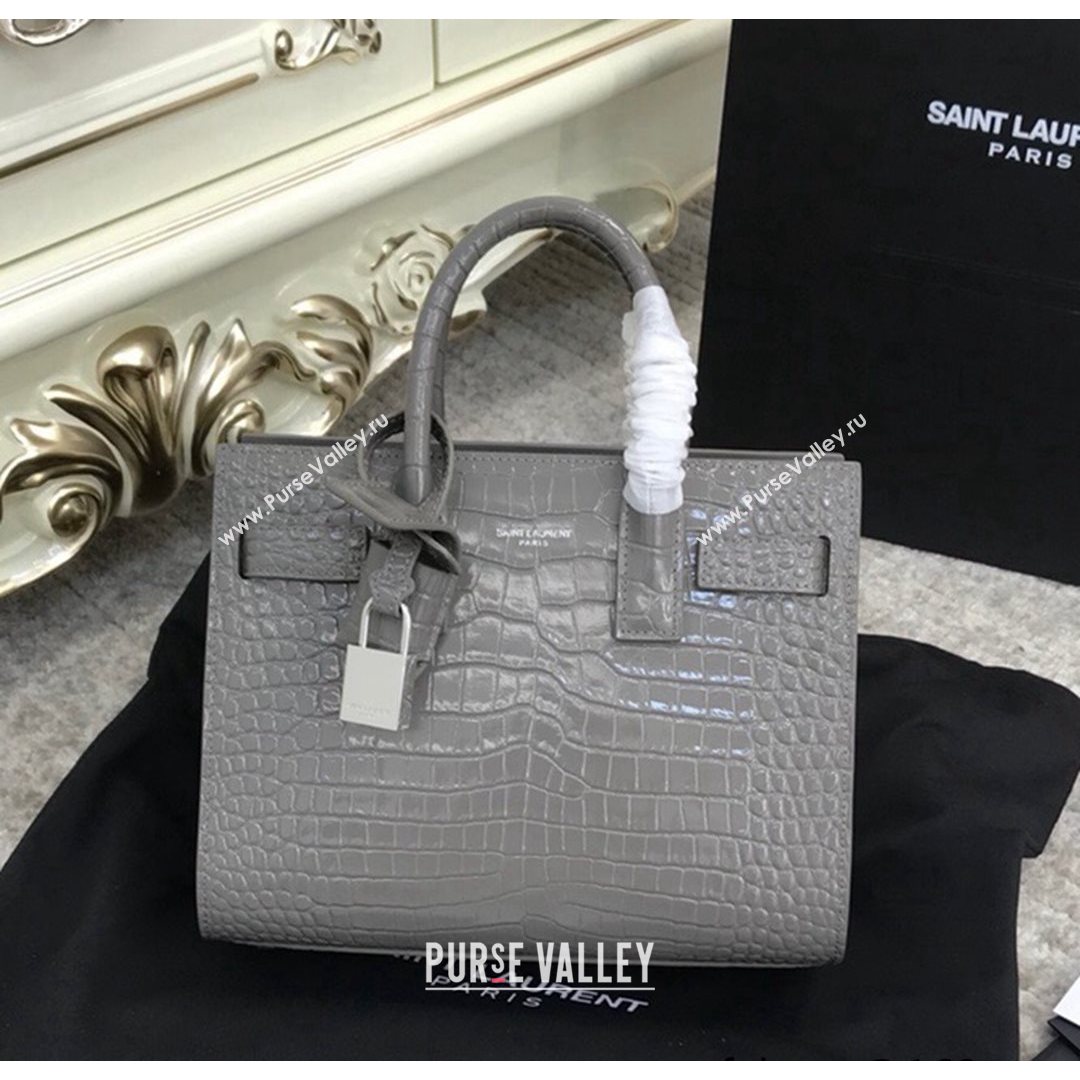 Saint Laurent Classic Nano Sac De Jour Bag in Embossed Crocodile Leather Grey 2021 (YID-21082756)