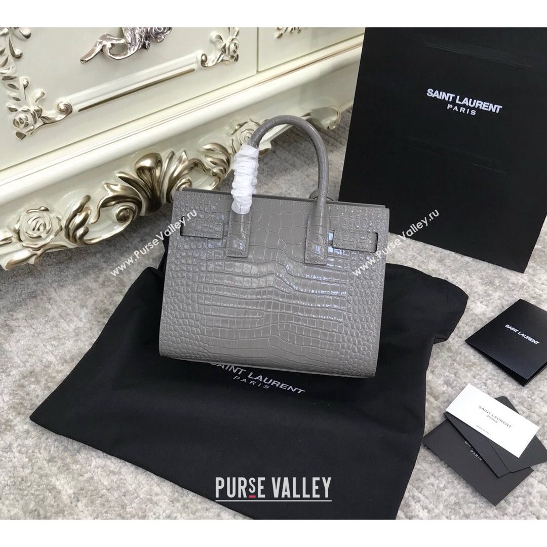 Saint Laurent Classic Nano Sac De Jour Bag in Embossed Crocodile Leather Grey 2021 (YID-21082756)