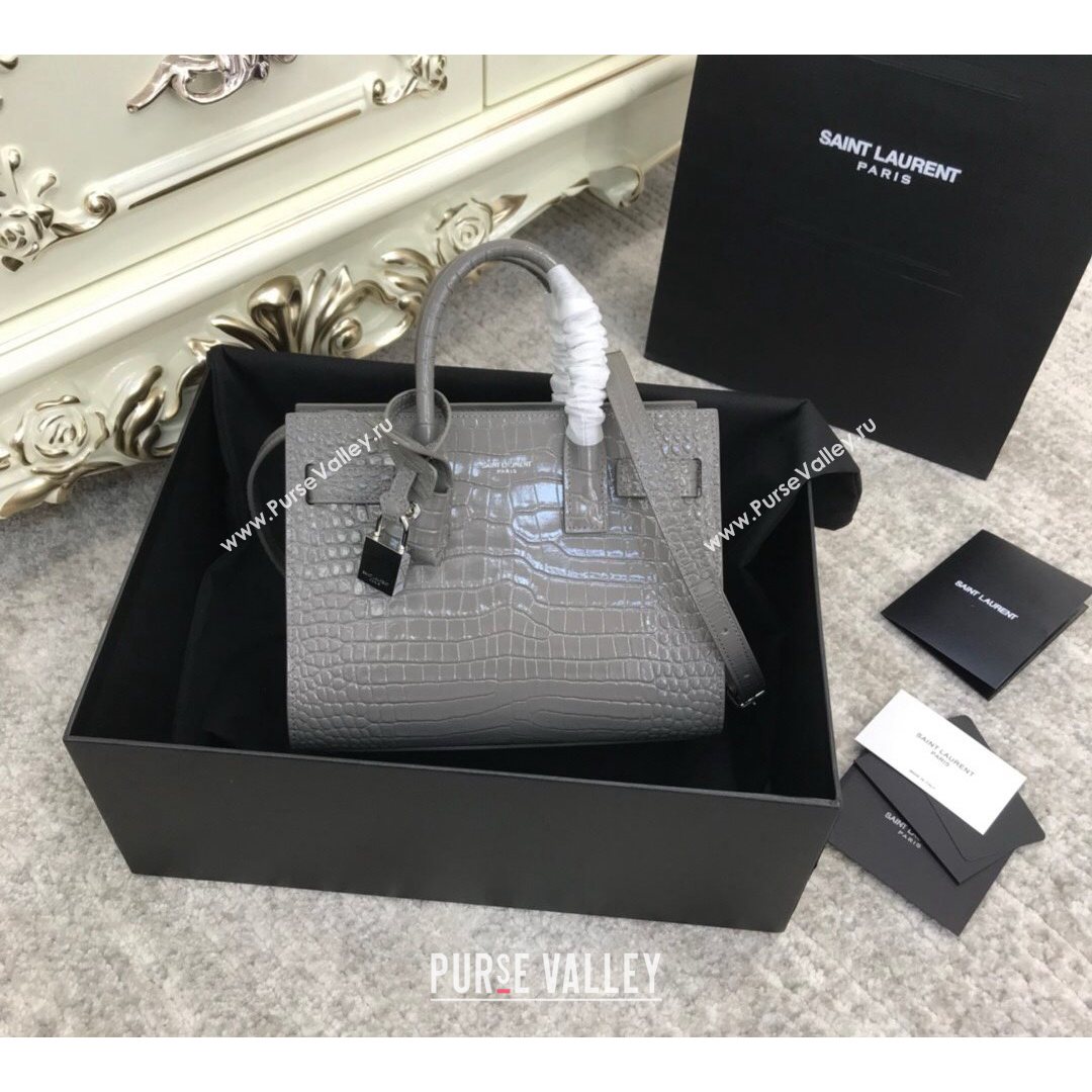 Saint Laurent Classic Nano Sac De Jour Bag in Embossed Crocodile Leather Grey 2021 (YID-21082756)