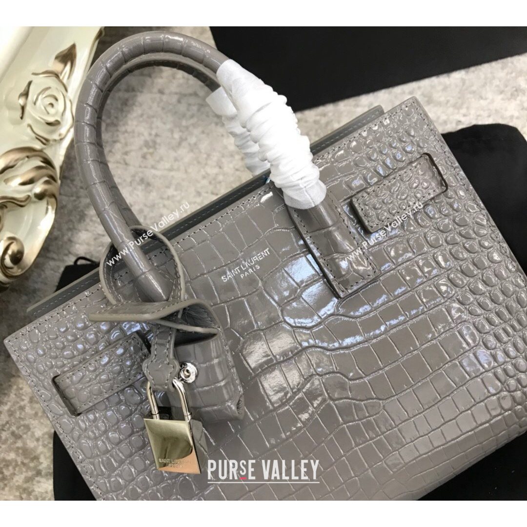 Saint Laurent Classic Nano Sac De Jour Bag in Embossed Crocodile Leather Grey 2021 (YID-21082756)