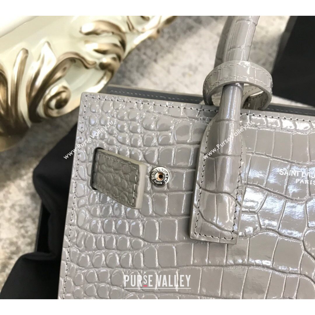 Saint Laurent Classic Nano Sac De Jour Bag in Embossed Crocodile Leather Grey 2021 (YID-21082756)