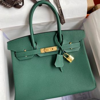 Hermes Birkin 30cm/35cm Bag in Original Togo Leather Peacock Green/Gold 2024 (Full Handmade) (XYA-24040906)