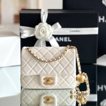 Chanel Lambskin Mini Square Flap Bag with Gold-Tone Metal Ball Chain AS1786 White 2024 Top Quality (SHUNY-24072216)