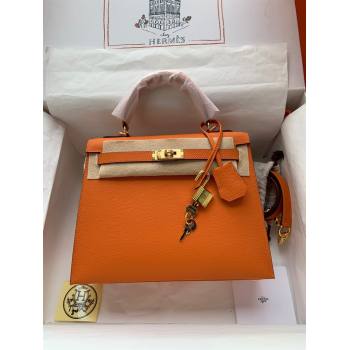 Hermes Kelly 25/28/32cm Bag in Original Epsom Leather Orange/Gold 2024 (Handmand) (M-24021920)