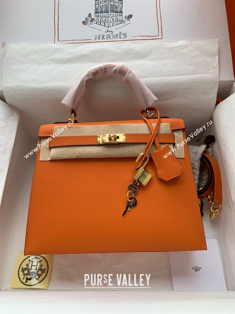 Hermes Kelly 25/28/32cm Bag in Original Epsom Leather Orange/Gold 2024 (Handmand) (M-24021920)