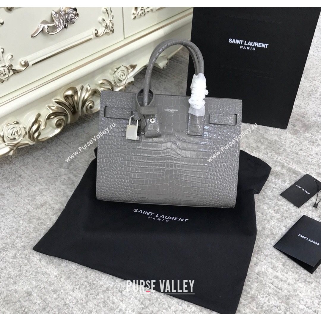 Saint Laurent Classic Baby Sac De Jour Bag in Embossed Crocodile Leather Grey 2021 (YID-210827056)