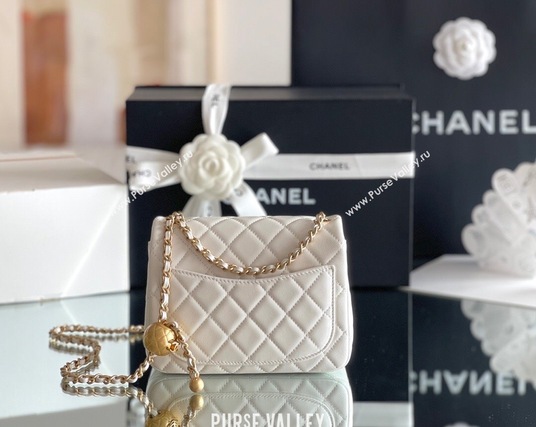 Chanel Lambskin Mini Square Flap Bag with Gold-Tone Metal Ball Chain AS1786 White 2024 Top Quality (SHUNY-24072216)