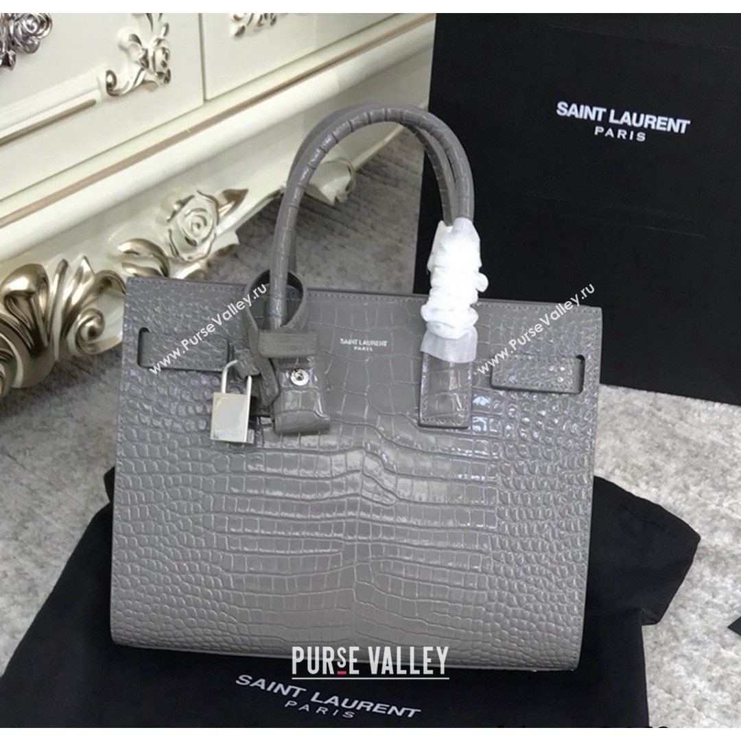 Saint Laurent Classic Baby Sac De Jour Bag in Embossed Crocodile Leather Grey 2021 (YID-210827056)