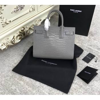 Saint Laurent Classic Baby Sac De Jour Bag in Embossed Crocodile Leather Grey 2021 (YID-210827056)