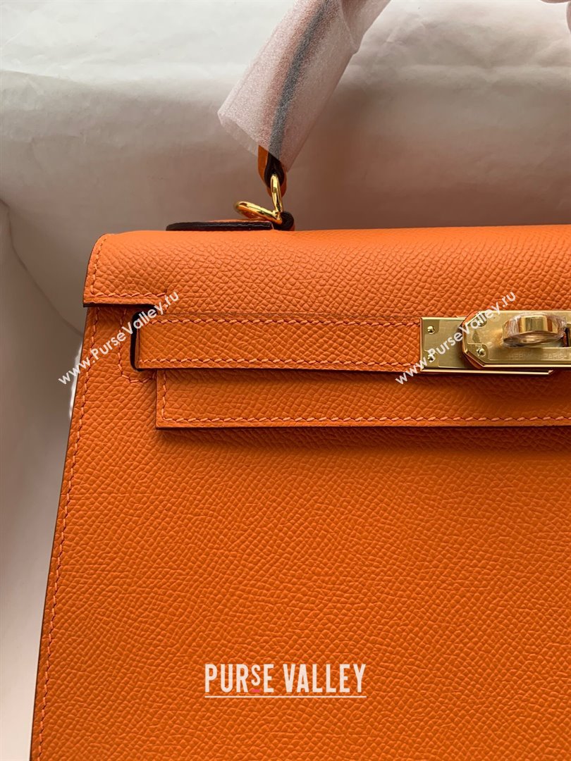 Hermes Kelly 25/28/32cm Bag in Original Epsom Leather Orange/Gold 2024 (Handmand) (M-24021920)