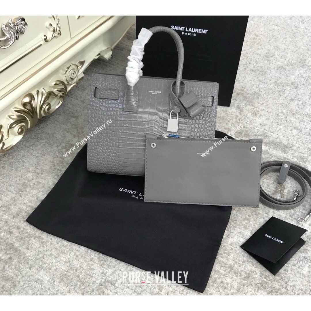 Saint Laurent Classic Baby Sac De Jour Bag in Embossed Crocodile Leather Grey 2021 (YID-210827056)