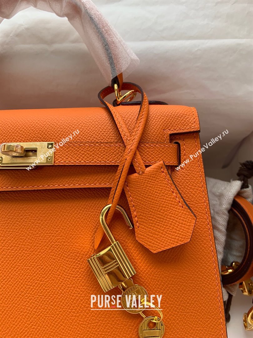 Hermes Kelly 25/28/32cm Bag in Original Epsom Leather Orange/Gold 2024 (Handmand) (M-24021920)