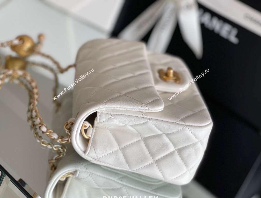 Chanel Lambskin Mini Square Flap Bag with Gold-Tone Metal Ball Chain AS1786 White 2024 Top Quality (SHUNY-24072216)