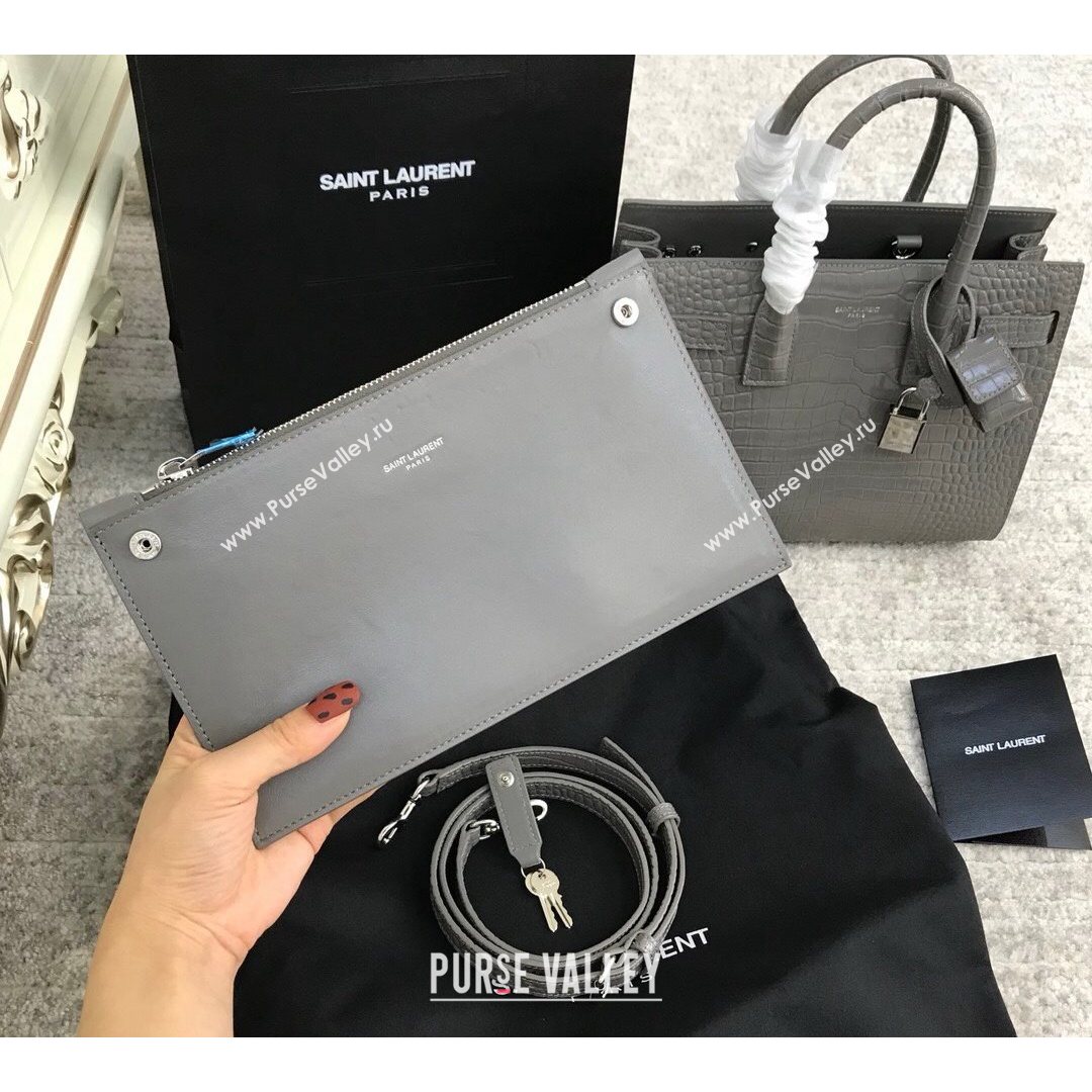 Saint Laurent Classic Baby Sac De Jour Bag in Embossed Crocodile Leather Grey 2021 (YID-210827056)