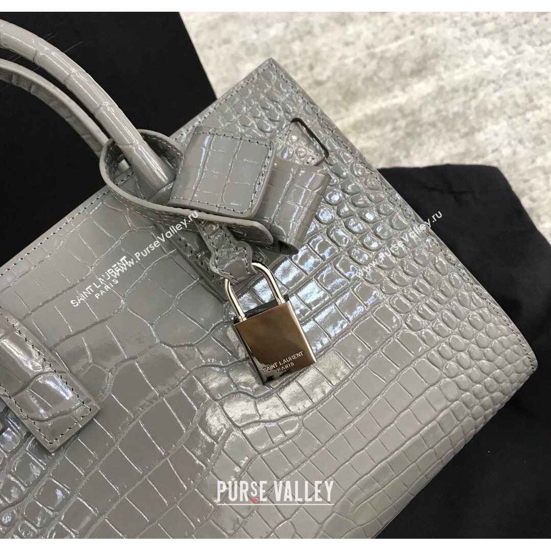 Saint Laurent Classic Baby Sac De Jour Bag in Embossed Crocodile Leather Grey 2021 (YID-210827056)