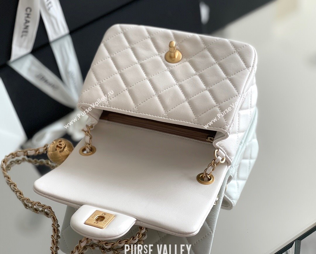 Chanel Lambskin Mini Square Flap Bag with Gold-Tone Metal Ball Chain AS1786 White 2024 Top Quality (SHUNY-24072216)