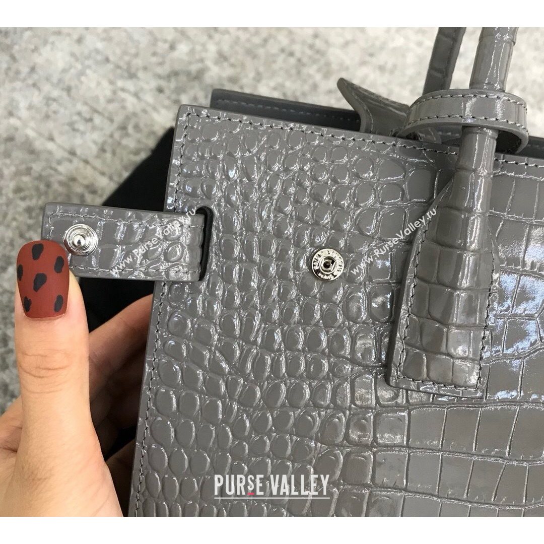 Saint Laurent Classic Baby Sac De Jour Bag in Embossed Crocodile Leather Grey 2021 (YID-210827056)