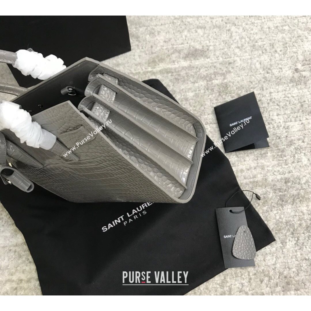 Saint Laurent Classic Baby Sac De Jour Bag in Embossed Crocodile Leather Grey 2021 (YID-210827056)