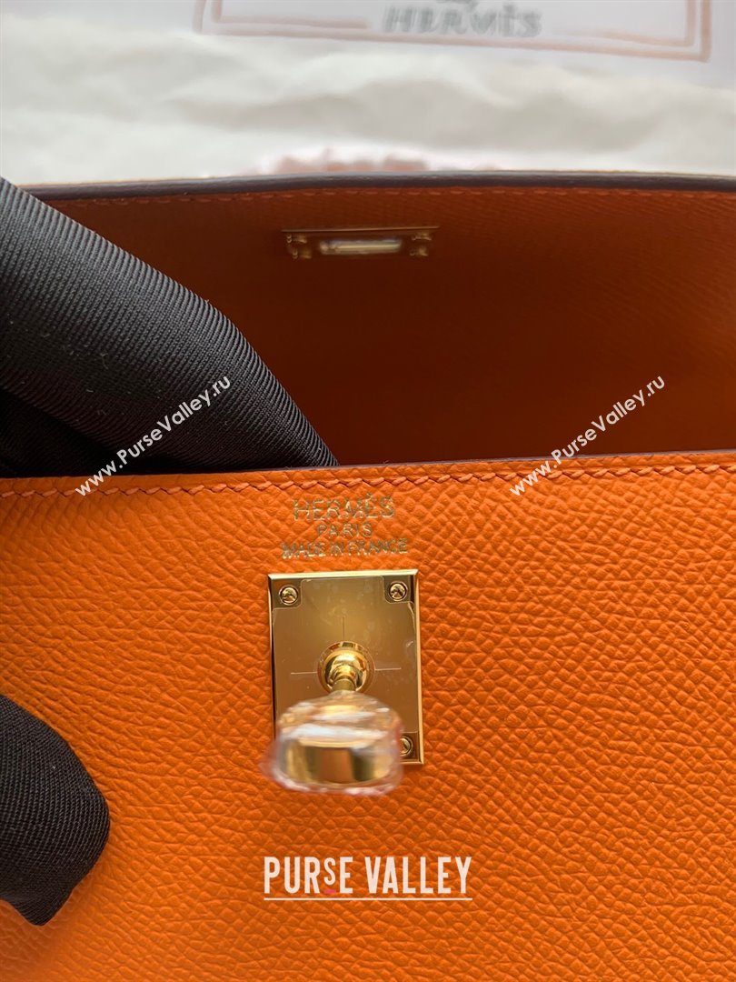 Hermes Kelly 25/28/32cm Bag in Original Epsom Leather Orange/Gold 2024 (Handmand) (M-24021920)