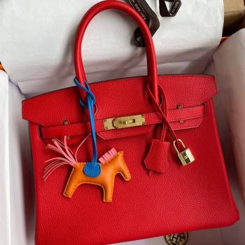 Hermes Birkin 30cm/35cm Bag in Original Togo Leather National Flag Red/Gold 2024 (Full Handmade) (XYA-24040907)