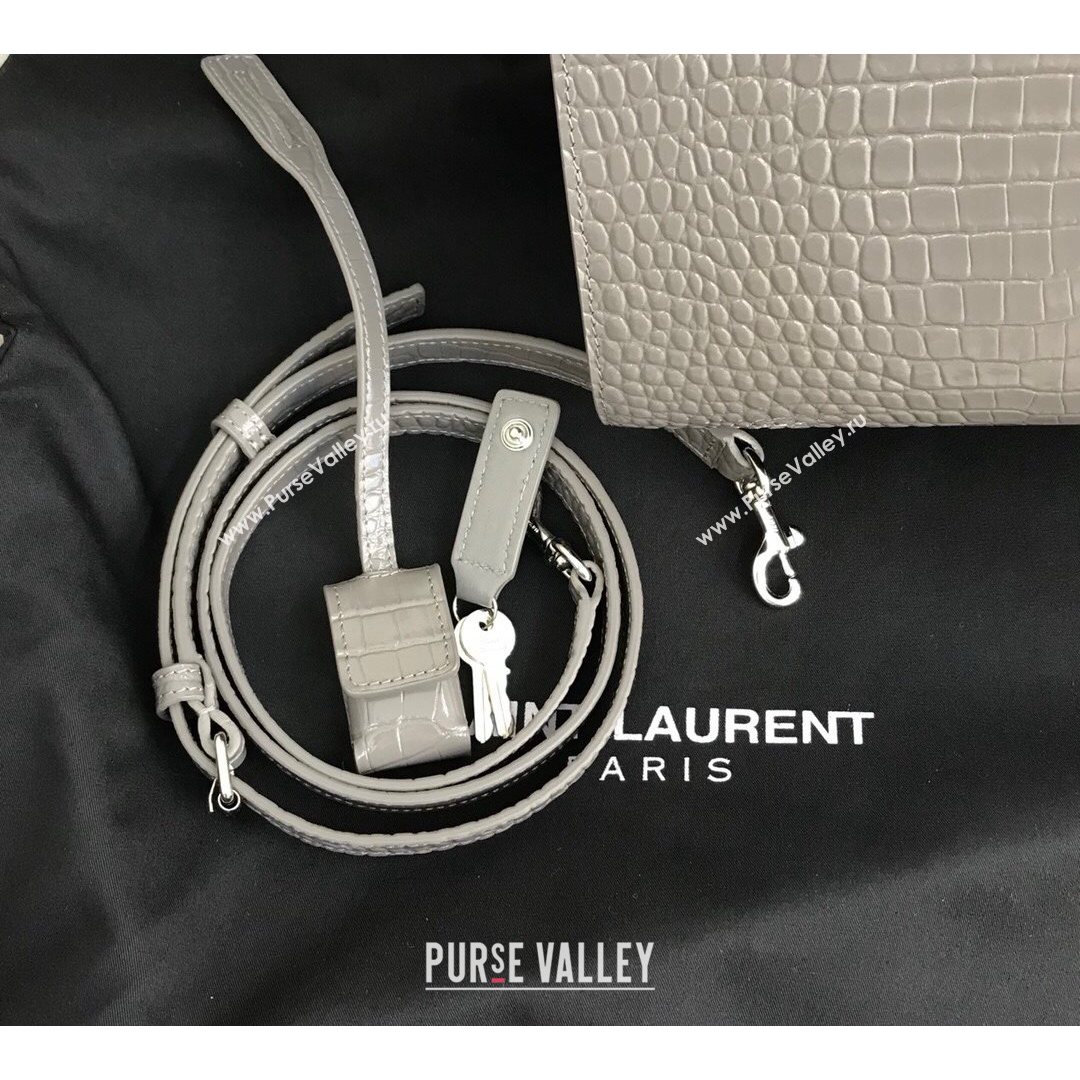 Saint Laurent Classic Baby Sac De Jour Bag in Embossed Crocodile Leather Grey 2021 (YID-210827056)