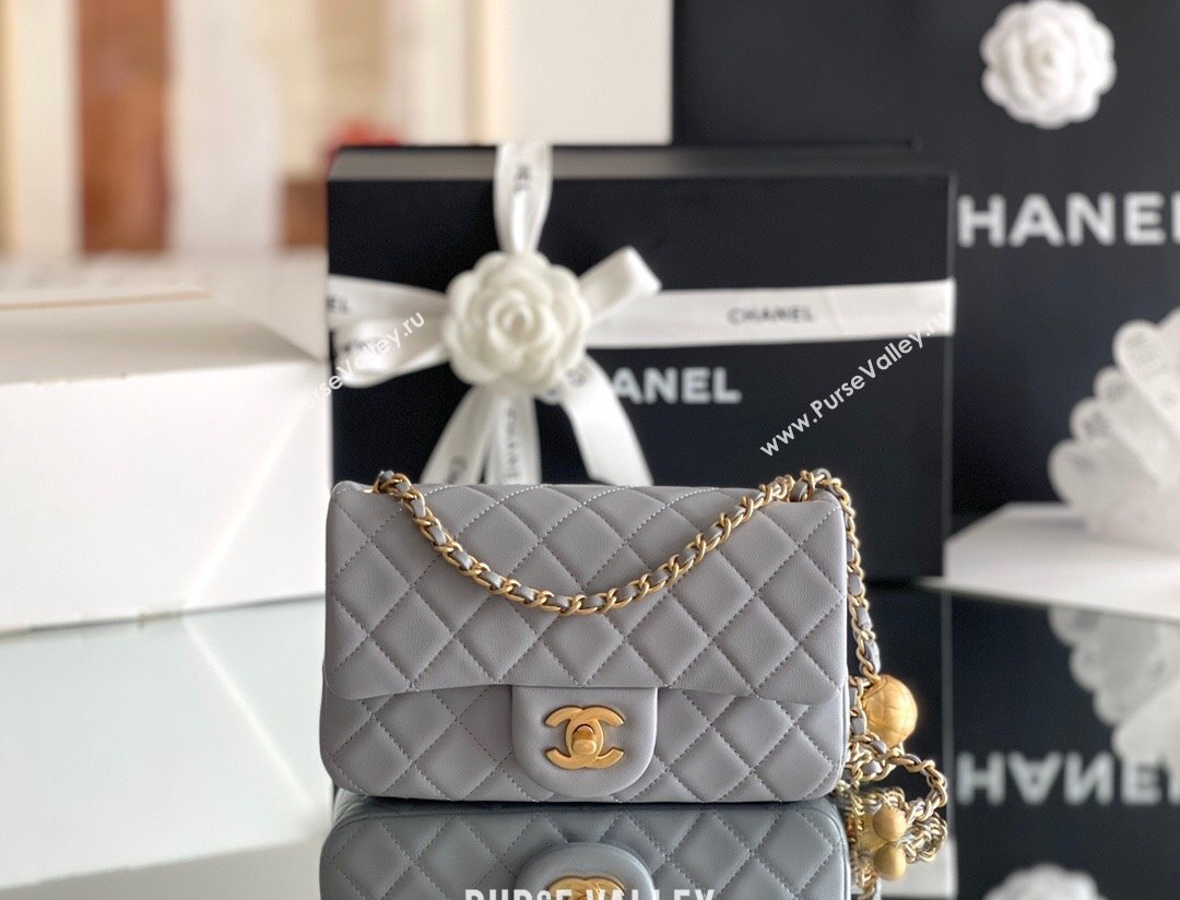 Chanel Lambskin Small Flap Bag with Gold-Tone Metal Ball Chain AS1787 Grey 2024 Top Quality (SHUNY-24072214)