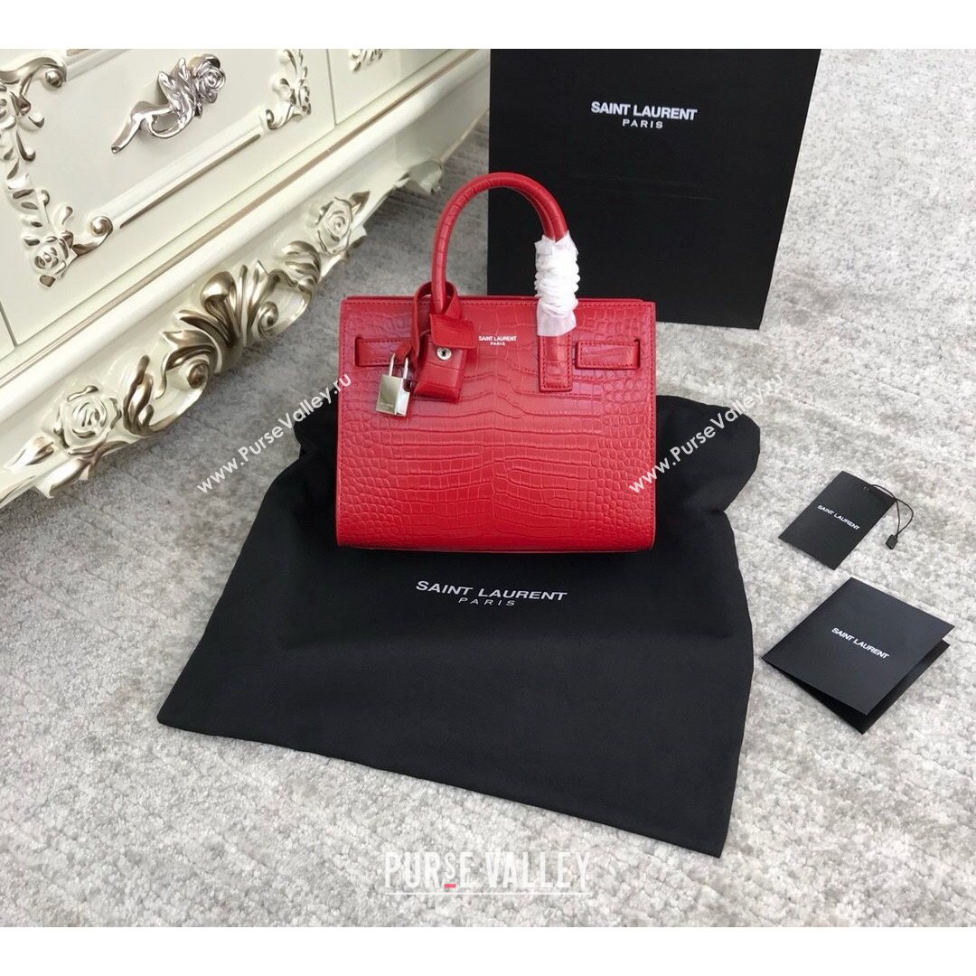 Saint Laurent Classic Nano Sac De Jour Bag in Embossed Crocodile Leather Red 2021 (YID-210827057)